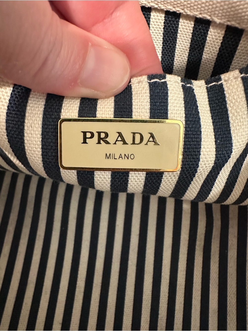 Authentic Prada Canapa Small Tote in ivory/cream canvas w/ gold hardware & strap - Picture 10 of 16